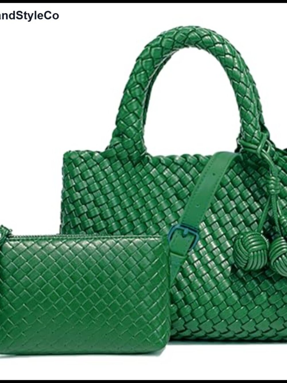 Woven Tote Bag Women Vegan Leather Foldable Chain Crossbody Handbag Coin Purse